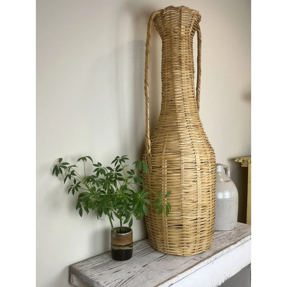Rate XL Vintage Wicker Woven Vase Flower Basket MCM Boho Home Decor 34” Height - Picture 3 of 7